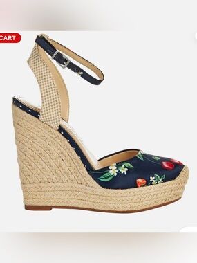 Jessica Simpson Women's Navy Floral Espadrille Wedge Sandals with Ankle Strap